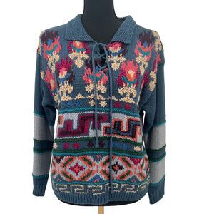 Vintage‎ 80s Reference Point Tie Front Thick Knit Sweater Women’s Size small